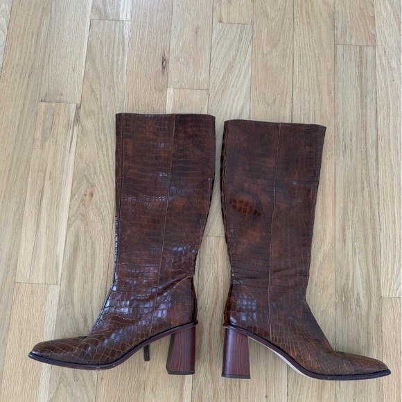 ALOHAS Brown Croc-Embossed Heeled Boots - Picture 2 of 5